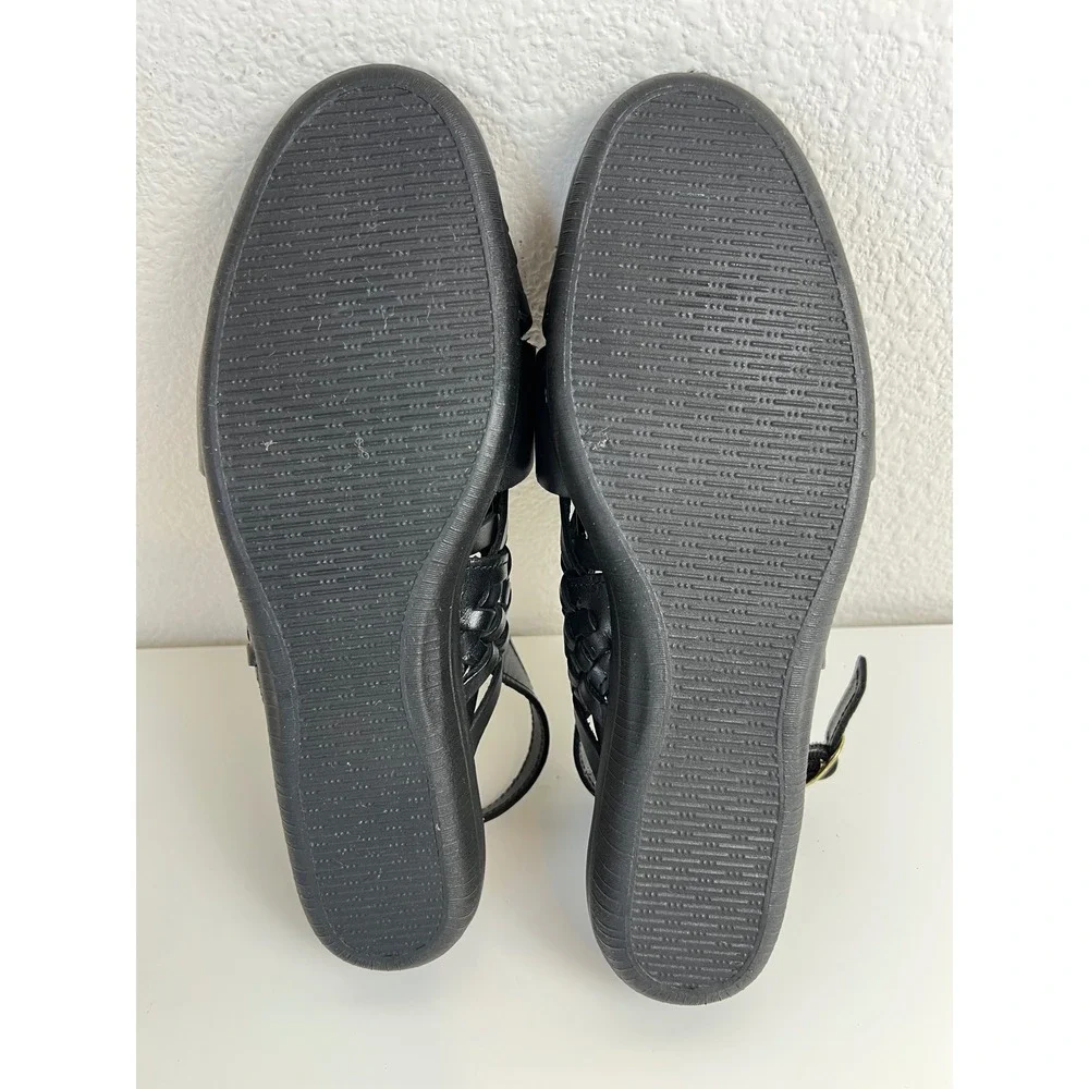 Softspots Black‎ Leather Woven Slingback Sandals Womens 8M Comfort Boho Shoes